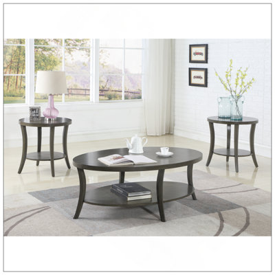 Perth Contemporary Oval Shelf Coffee Table Set, Gray