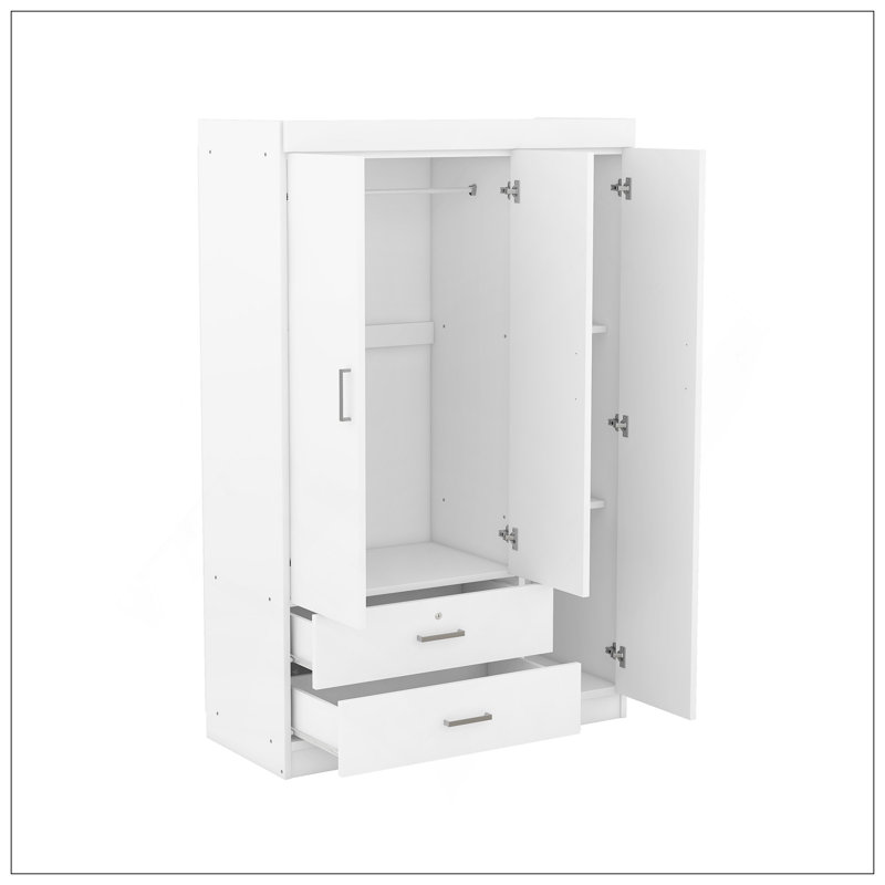 Armoire 3 portes avec 2 tiroirs, Blanc