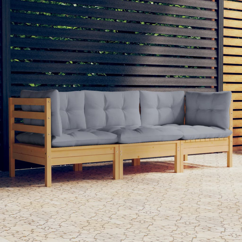 Tonye 25'' Wide Pine Patio Sofa with Cushions, Cream, Cream