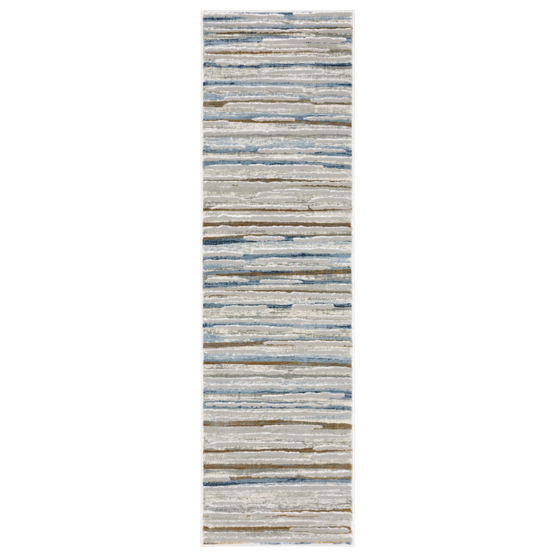 Tapis gris / bleu / brun à motif abstrait tissé à la machine 8 pi x 11 pi Bartinus, Tapis de couloir 2 pi 3 po x 7 pi 6 po