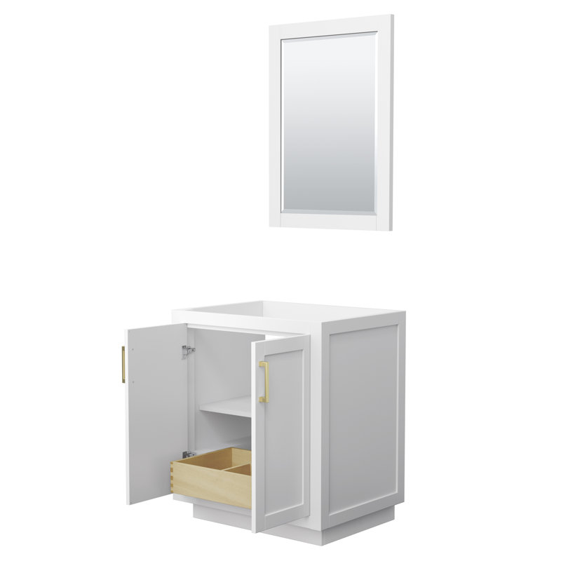 Base de meuble-lavabo simple autoportante 29,25 po avec miroir 24 po Miranda, Blanc / or brossé