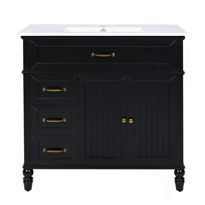Meuble-lavabo 36 po avec lavabo, armoire de salle de bain avec tiroirs, structure solide et panneau de fibres à densité moyenne, deux ensembles