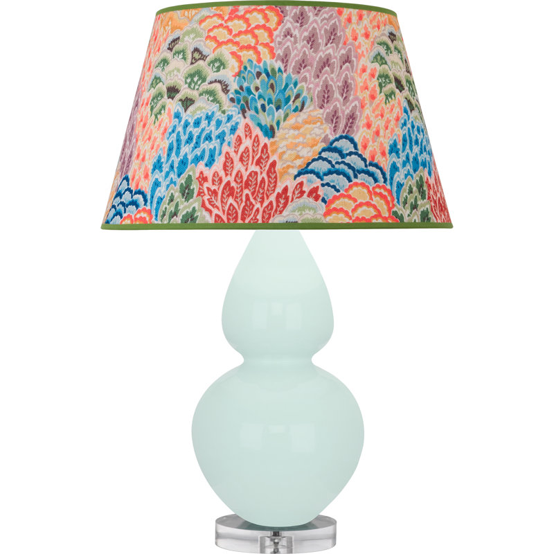 Table Lamp, Mint Glazed, Ink Black with Rose Red Lining