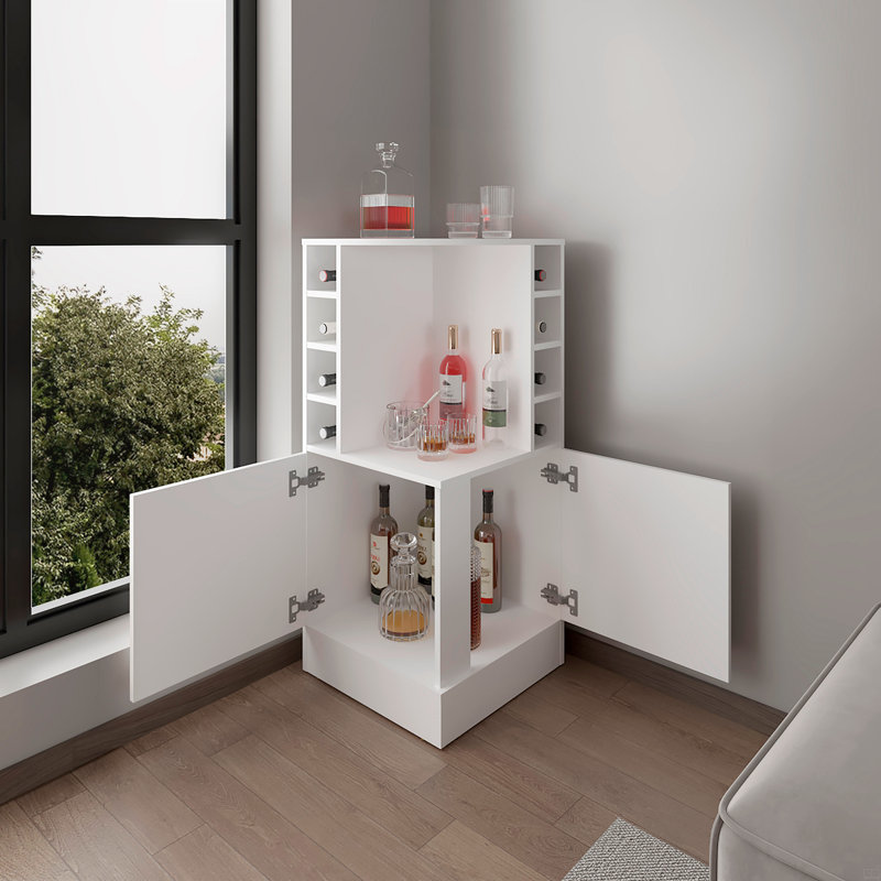 Bar Cabinet, 2 Doors, 8 Wine Bottle Compartments, White