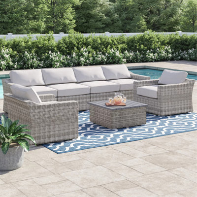 Fully Assembled 6-Person All-Weather Wicker Sectional Seating Group With Cushions