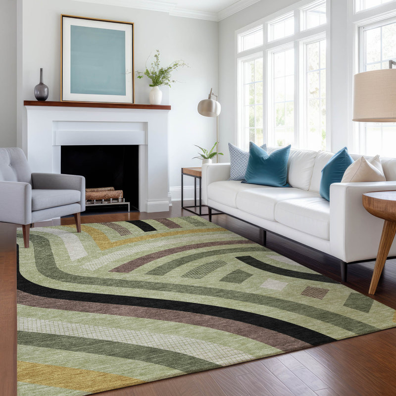 Machine Washable Indoor/Outdoor Chantille ACN2467 Mid-Century Modern Rug, Celery, 9' x 12'