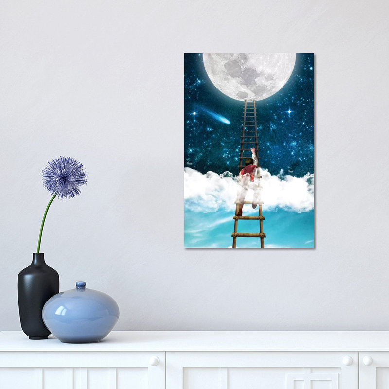 Reach For The Moon I, 18 po x 12 po x 1,5 po, Toile tendue, Pas de tapis