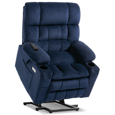 Dual Motor Power Lift Chair Recliner for Elderly with Massage and Heat, Infinite Position Electric Lift Recliner with Adjustable Headrest, USB (T6015 - Plush Fabric, Navy Blue, Medium)