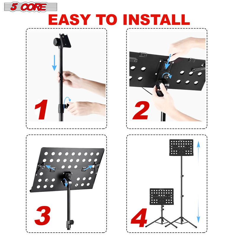 Adjustable Black Metal Tripod Music Stand with Large Tray