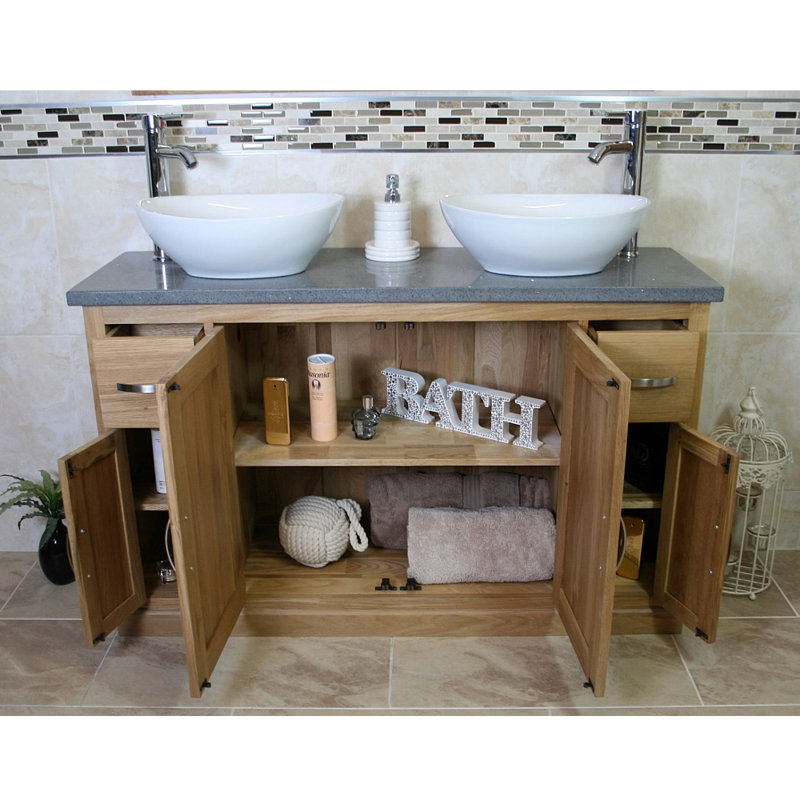 Arely 1230mm Double Bathroom Vanity with Vessel Ceramic Basin, Grey
