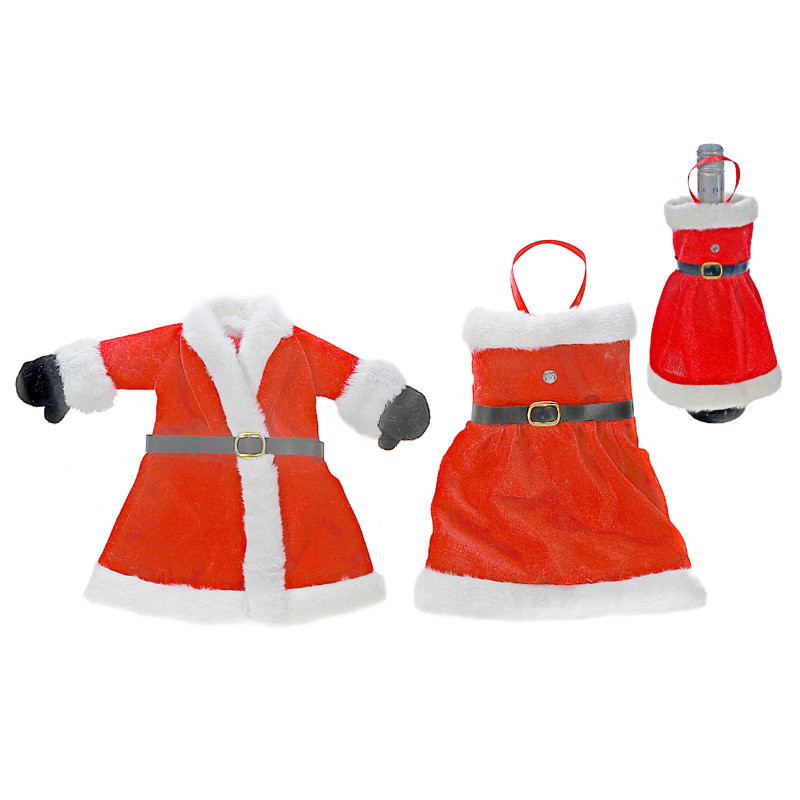 Couvercle de bouteille de vin tricoté en tissu (Mr. et Mme. Claus (assorti) - ensemble de 2