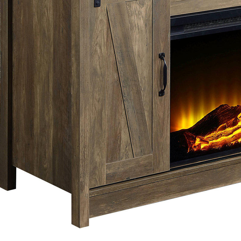 Rustic Oak 2-Door Fireplace With 2 Shelves
