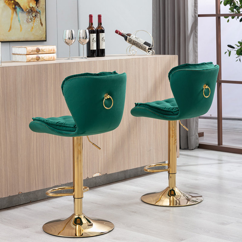 Ensemble de 2 tabourets de bar réglables avec repose-pieds chromé et base pivotante, Vert