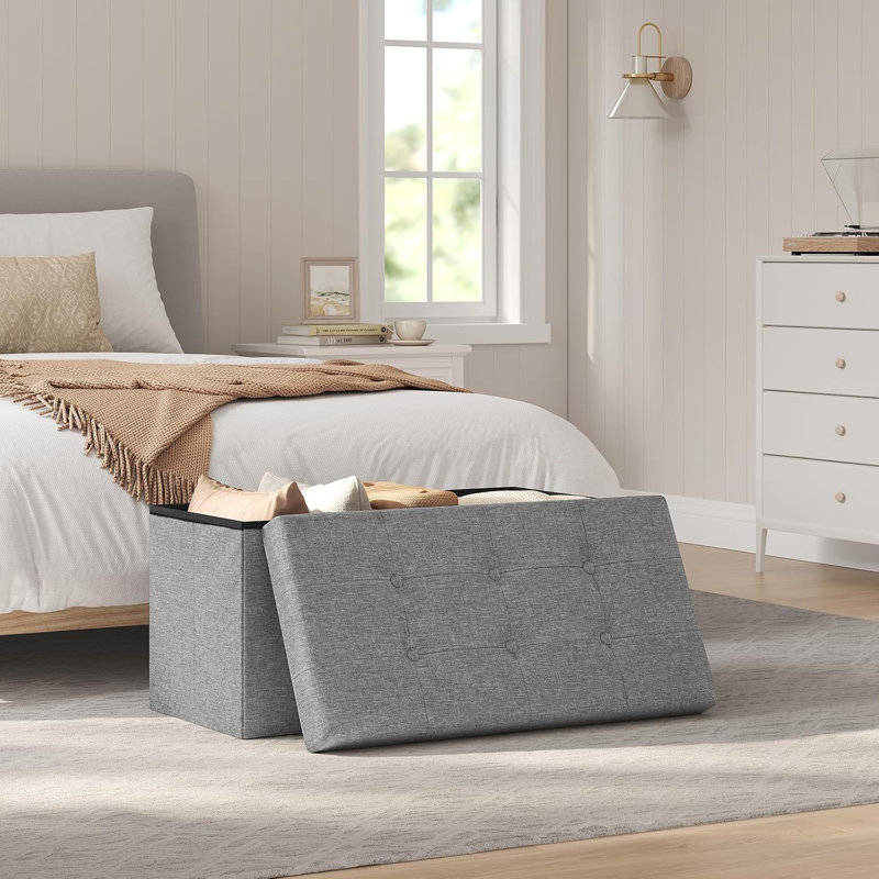 Danilee 76cm Wide Tufted Rectangle Solid Colour Ottoman with Storage, Light Grey