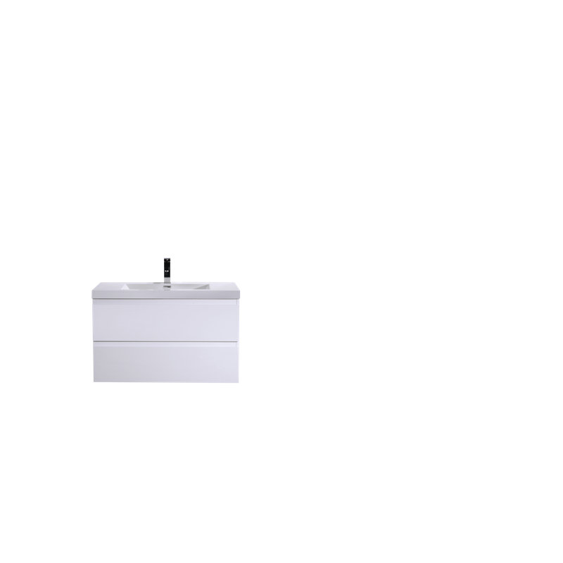 Base de meuble-lavabo simple 36 po fixée au mur seulement, Blanc très luisant