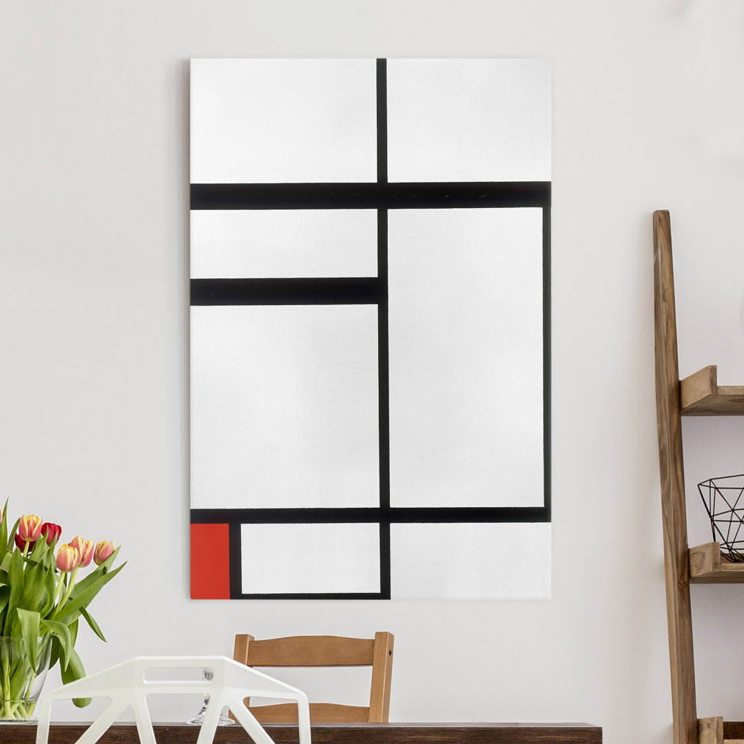 Leinwandbild Komposition mit Rot, Schwarz und Weiß von Piet Mondrian