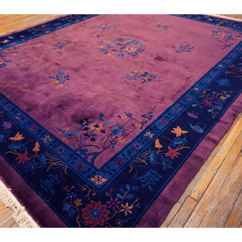 Antique Hand Knotted Pile Wool 1920s Purple / Lavender Mauve Rectangle Rug
