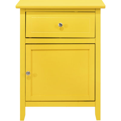 Table de chevet décontractée jaune avec rangement et tiroir - H 25 po x l 19 po x P 15 po, entièrement assemblée et stable