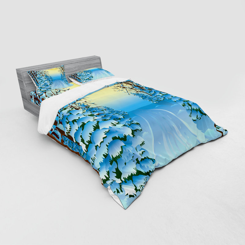 Ensemble de housse de couette moderne et contemporaine en microfibre bleue / jaune