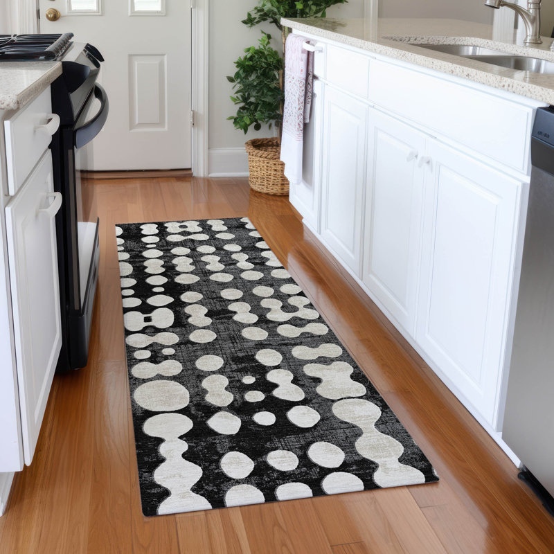 Premium Machine Washable Prisco Black Rug, Runner 2'3" x 7'6"
