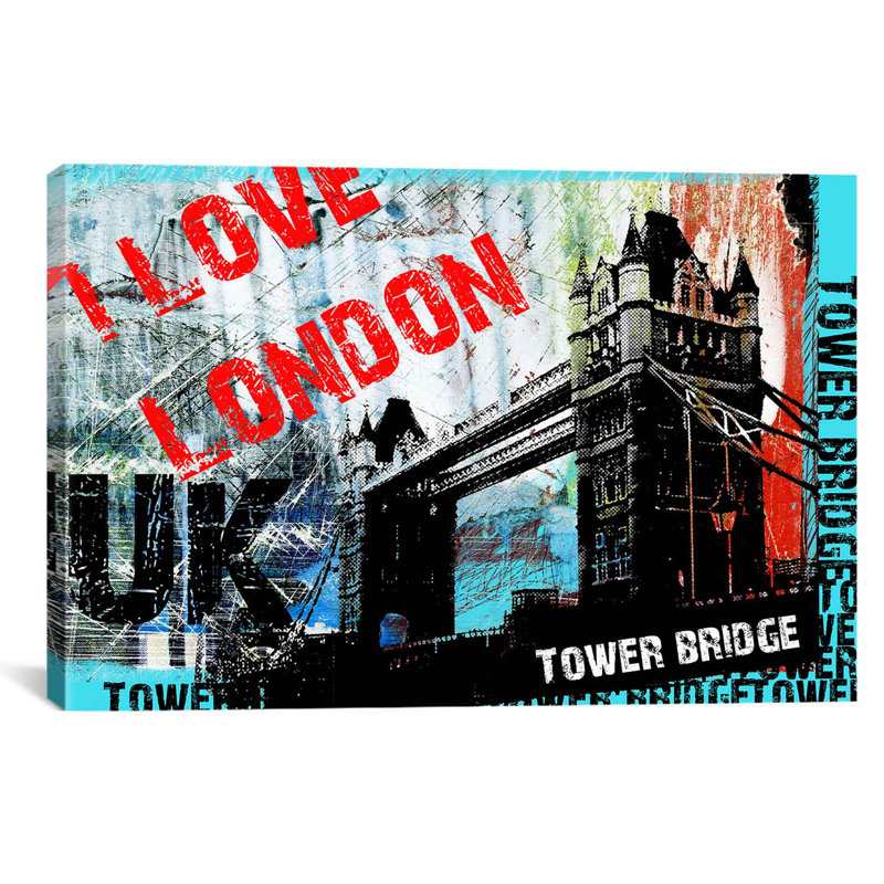 «I Love London» par Luz, impression sur toile, H 12 po x l 18 po x P 1,5 po, Toile tendue, Pas de tapis