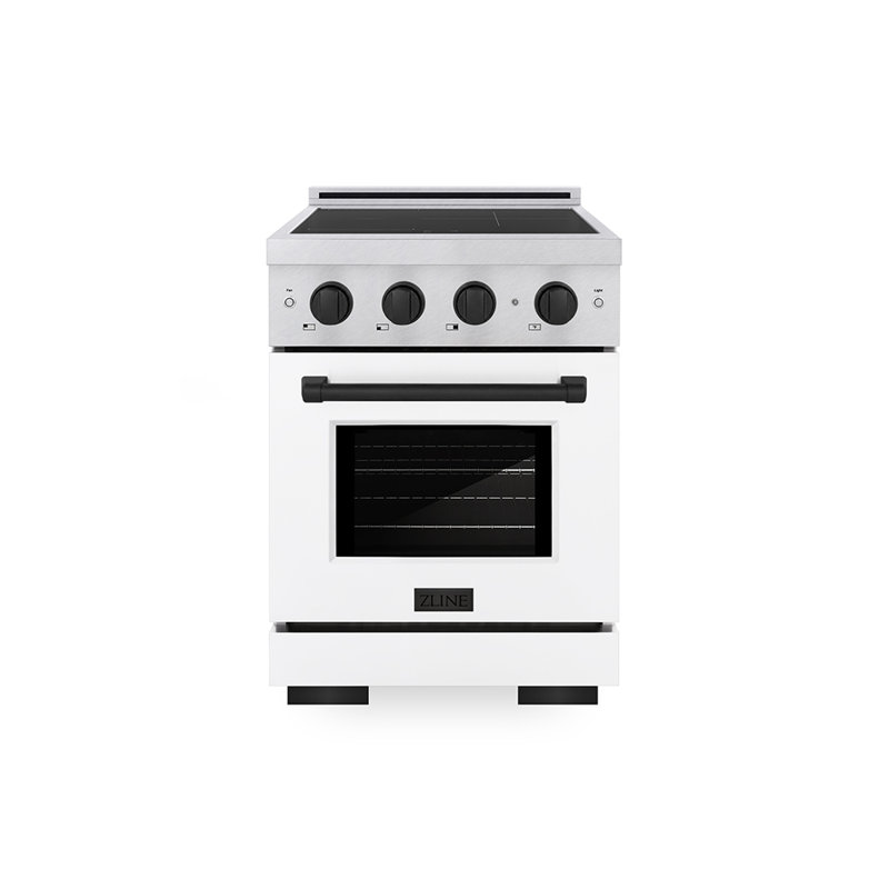 ZLINE Autograph 24 in. Satin Stainless Paramount Induction Range with White Door & Black Accents, Matte Black