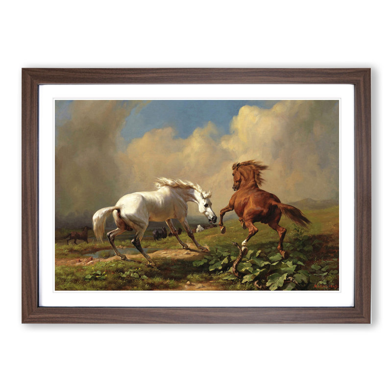 Two Horses by George Stubbs - Picture Frame Painting on MDF, 48cm H x 65cm W x 2cm D, Walnut Framed