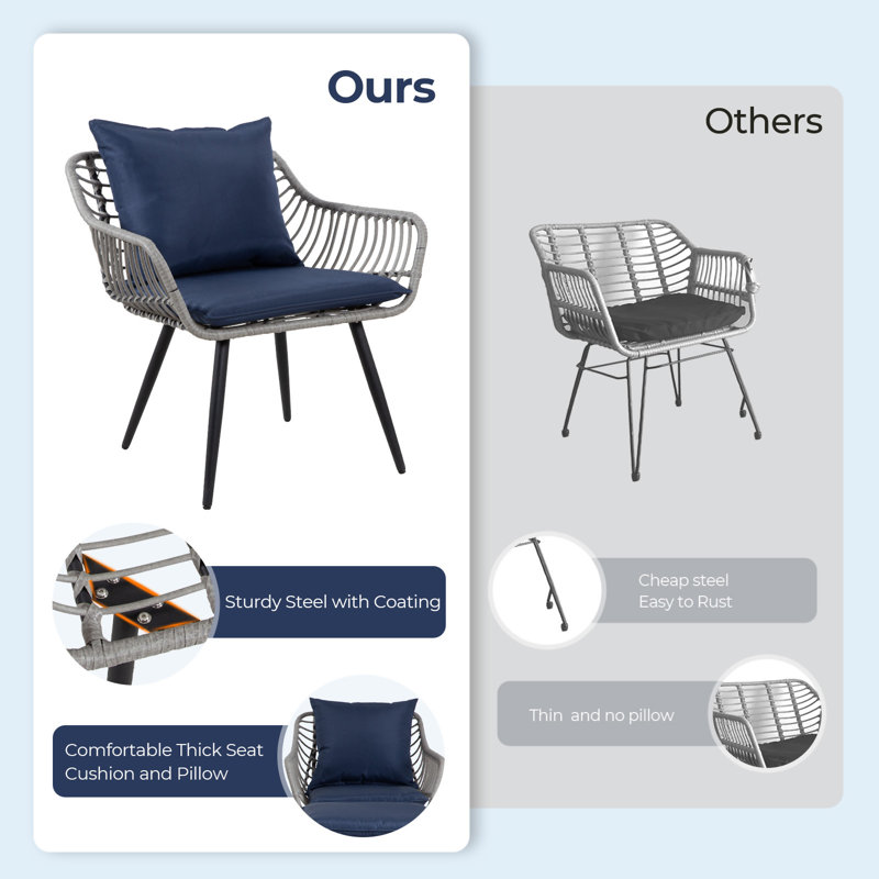 Ensemble bistro 5 pièces pour patio avec repose-pieds, Marine, Gris / Noir