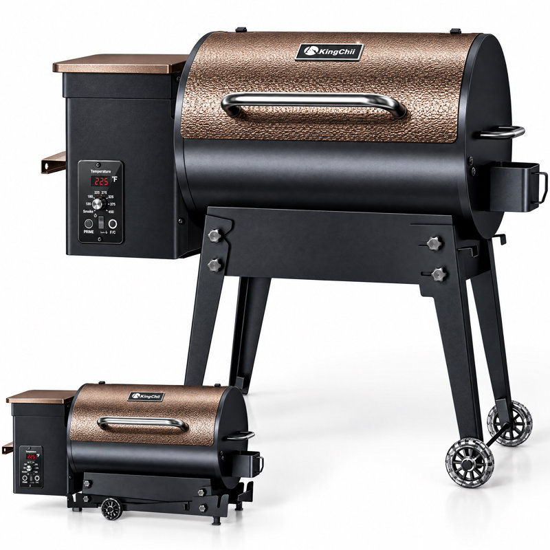Barbecue à granules de bois et fumoir de 456 po² avec contrôle automatique de la température PID, pieds pliants pour patio ou véhicule récréatif en bronze