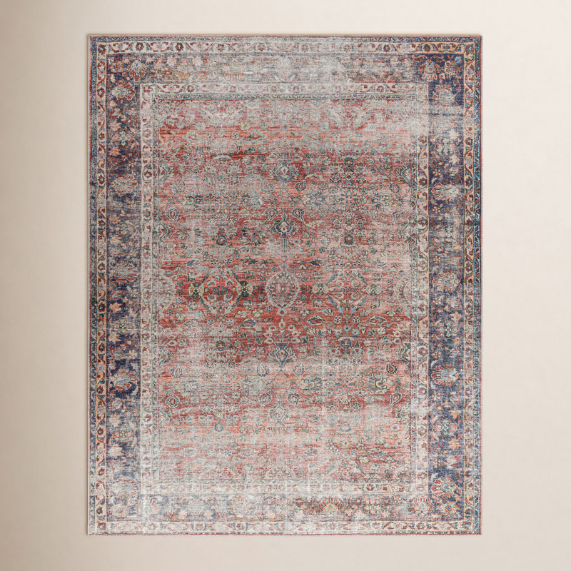 Tapis oriental en polyester tissé à la machine Andikan - mauve / gris / rouge, Rectangle 5 pi 3 po x 7 pi