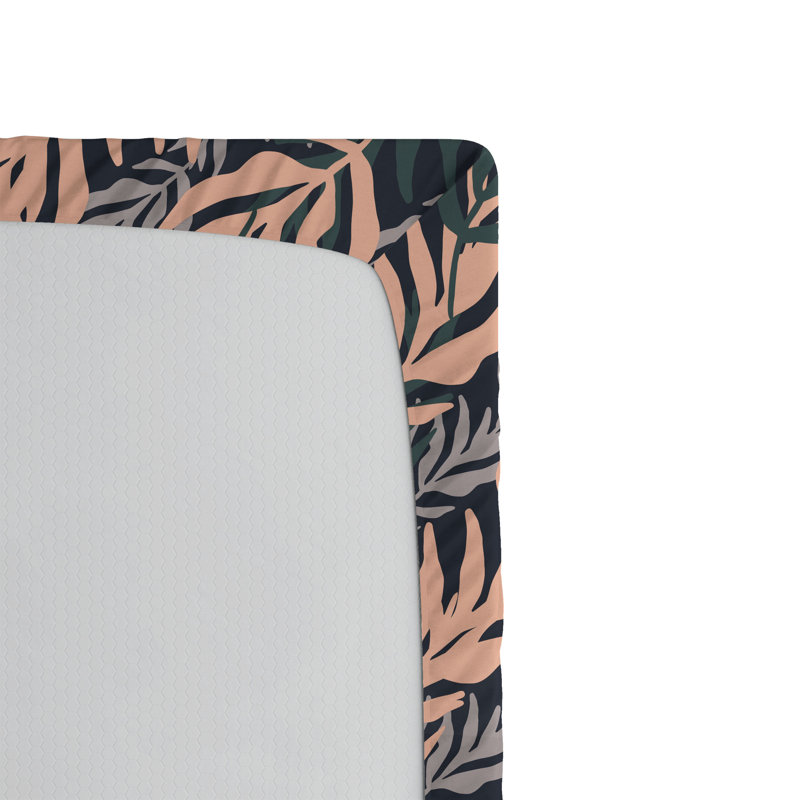 Drap-housse Ambesonne, Drap-housse très grand californien, Pêche / vert forêt / motif floral gris