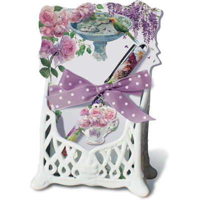 Enchanted Garden Ceramic Desk Set with Notepad and Pen