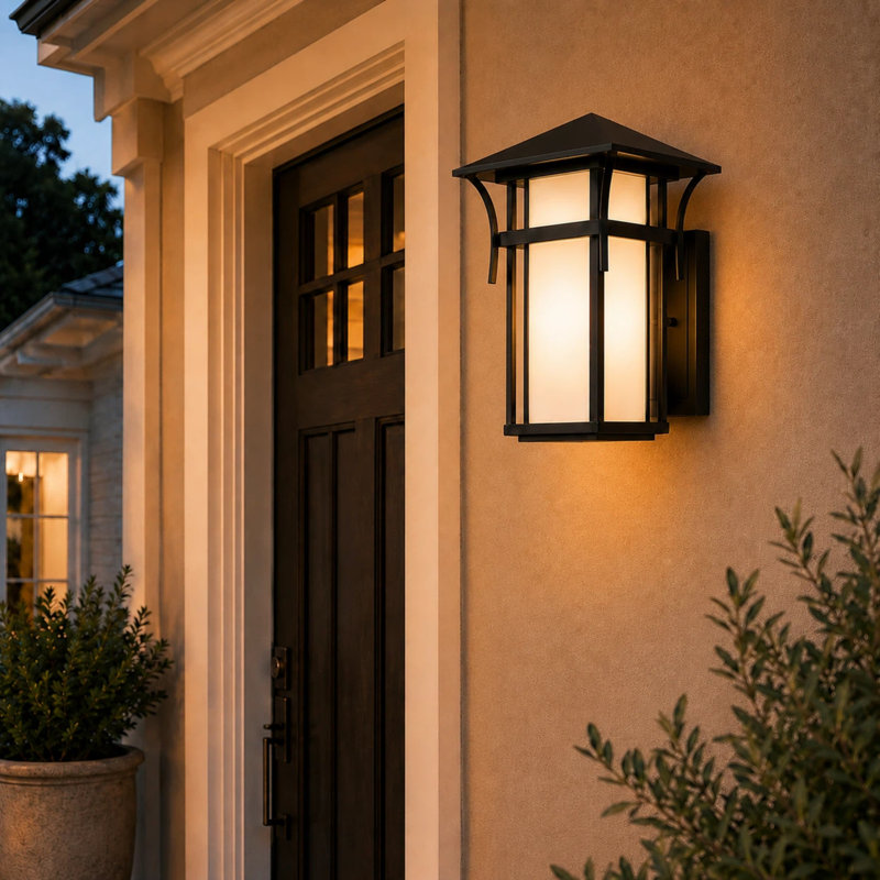 1-Ligh Waterproof Lantern Outdoor Wall Sconce with Frosted Glass Shade, 20" H x 13" W x 13.8" D
