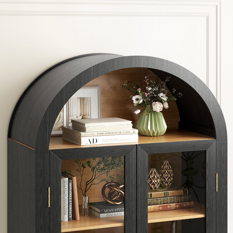 5-Tier 71'' H Freestanding Arch Display Cabinet With 3-Color Light Modes And Motion Sensor, Black/Wood
