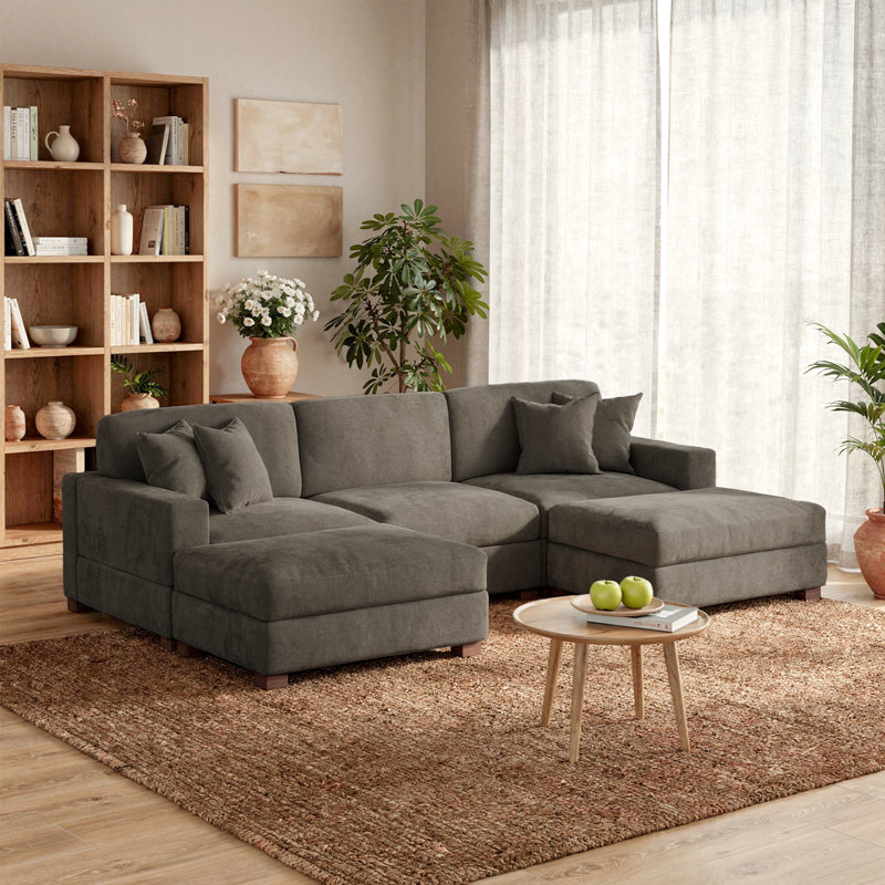 Canapé modulaire en chenille 5 pièces 5 pièces, Chenille chameau, H 33,4 po x l 117 po x P 68,3 po