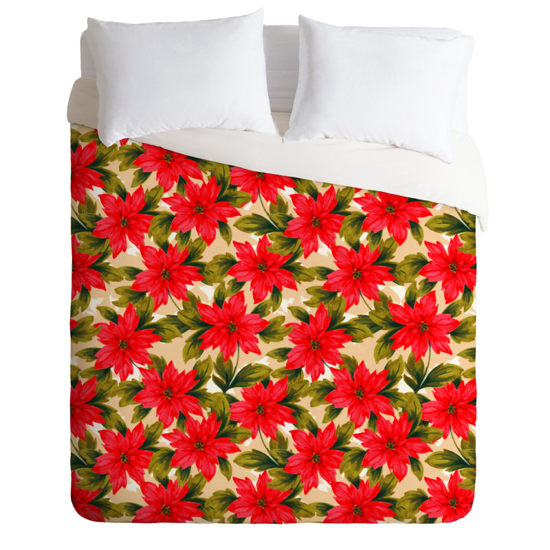 Ensemble de housse de couette poinsettia, Housse de couette pour grand lit et 2 taies décor