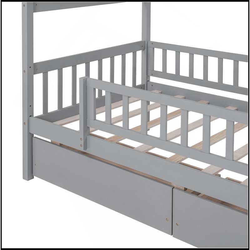 Lit en bois avec deux tiroirs, Gris