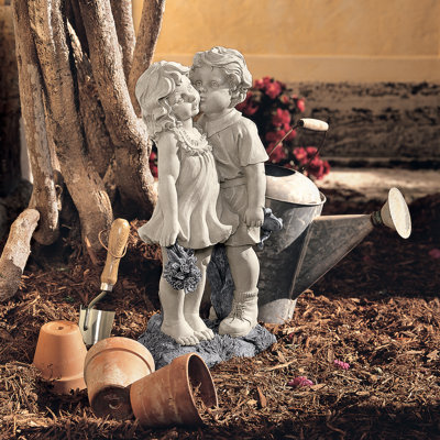 Young Sweethearts Kissing Children Garden Statue