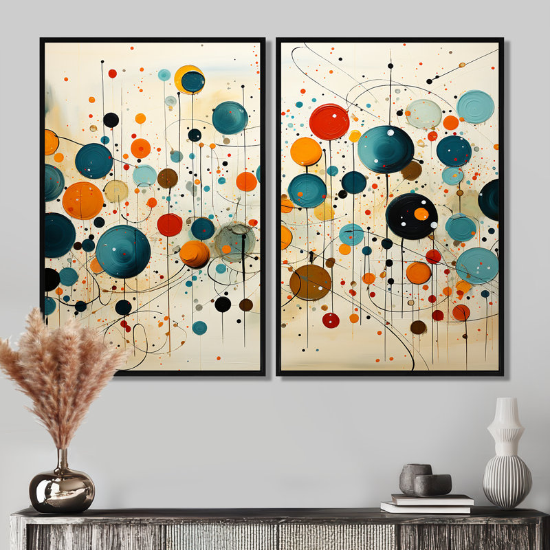 Green Beige Mid Century Abstract Retro IV - Green Mid-Century Modern Wall Decor, Black, 36" H x 48" W, Floater Framed Print