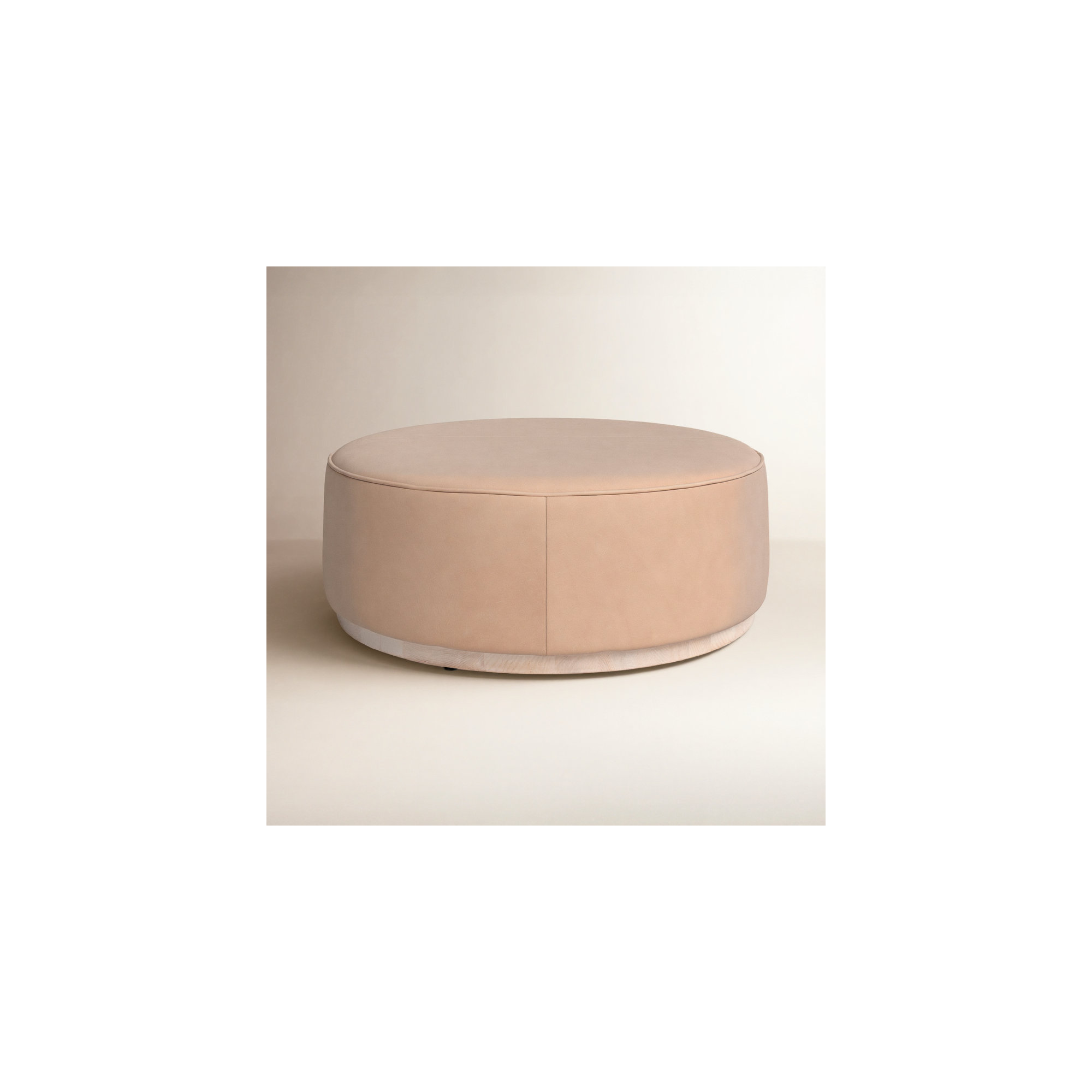 Clarksdale Upholstered Ottoman, Natural Whitewash Ash, Harness Burlap Faux leather