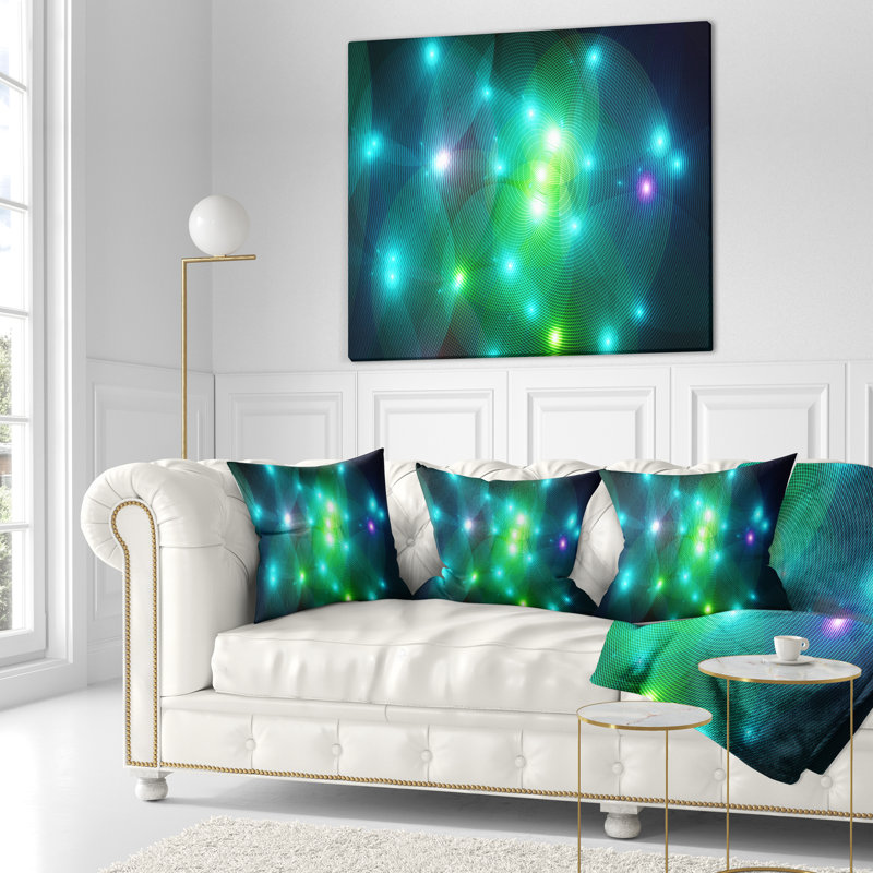 Fractal Lights in Fog - coussin imprimé abstrait, 18 po x 18 po, Noir / Vert, Coussin décoratif