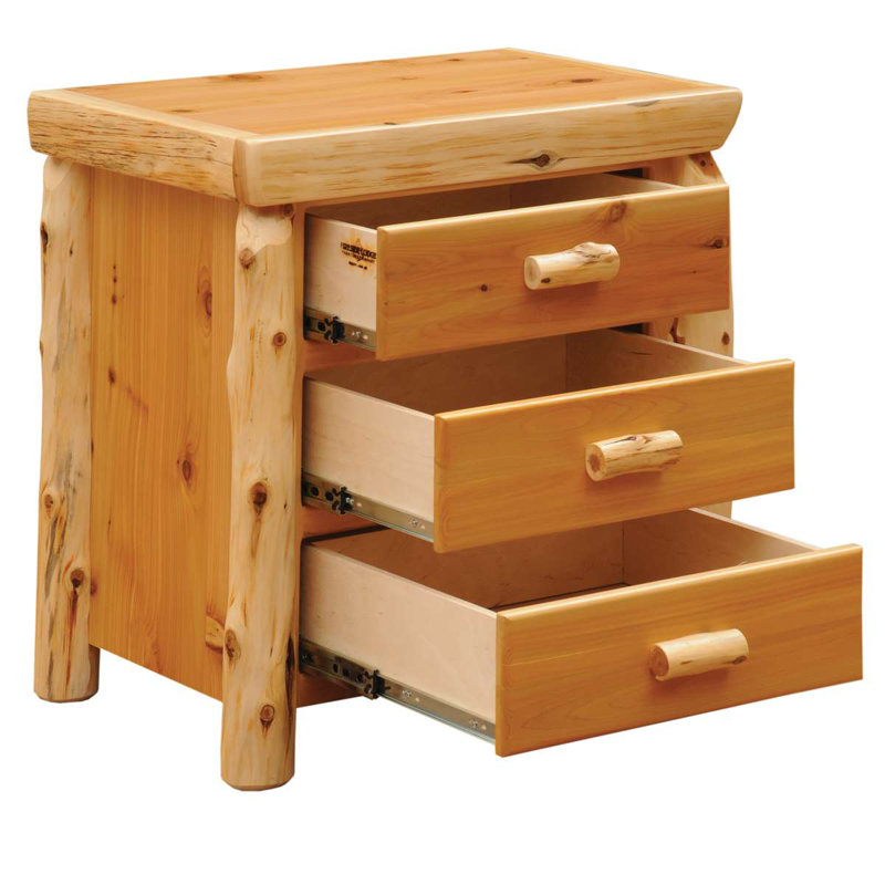 Fireside Lodge Cedar Log XL Three Drawer Nightstand - Natural
