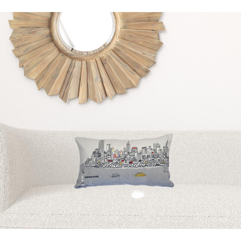 Coussin rectangulaire blanc NYC Daylight Skyline, 14 po x 24 po, Crème