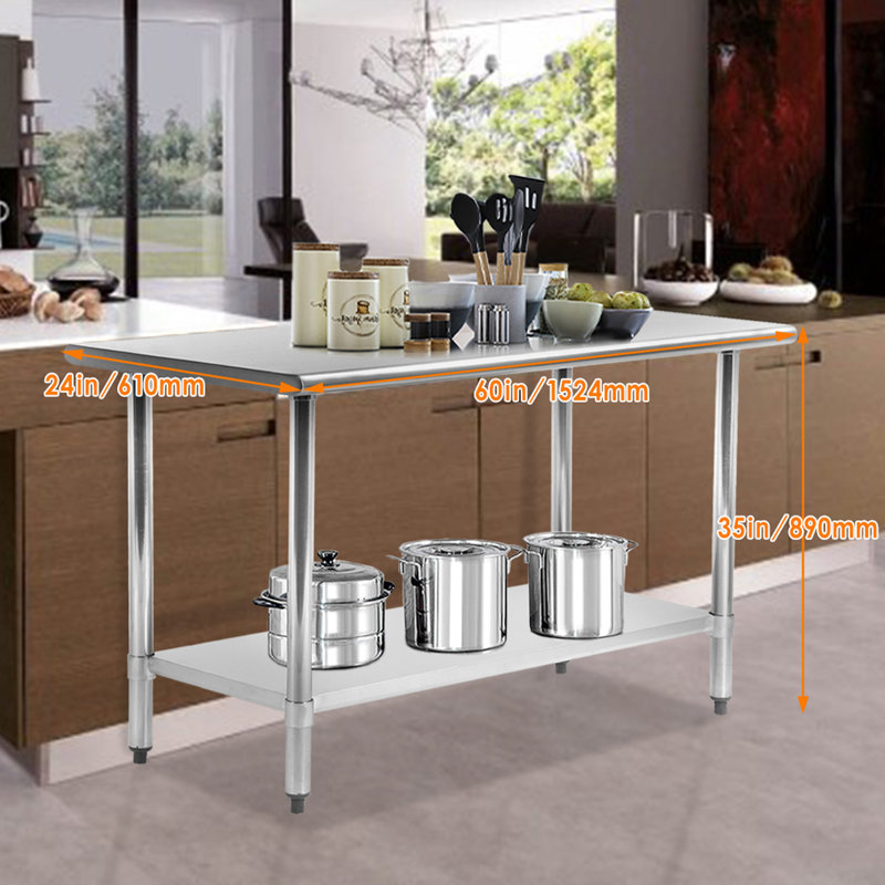 FDW Modern Stainless Steel Work Table 60'' L x 24'' W x 35'' H, Commercial Prep Table Workstation for Kitchen, Restaurant, Garage and Utility Use