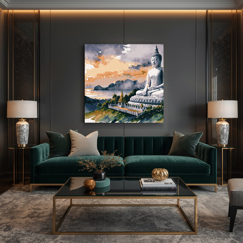 Art mural sur toile beige avec cités, villes, Thaïlande, H 32 po x l 32 po