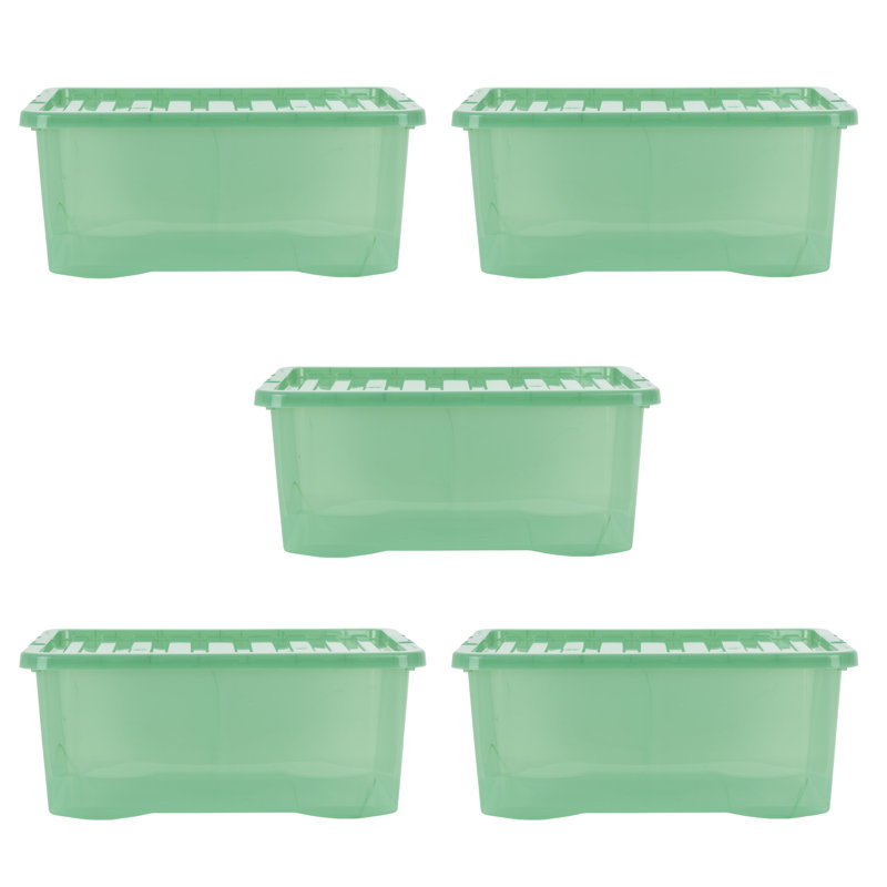Wham Crystal 45L Plastic Storage Box Pack of 5 Tint Leprechaun Green