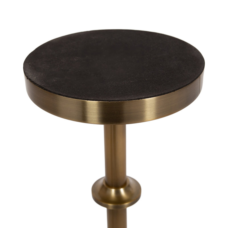 Modern Adjustable-Height Metal and Wood Pedestal Table, Gold