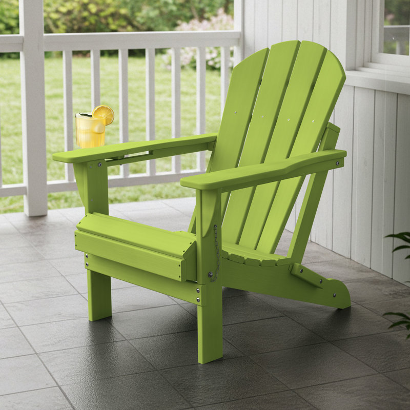 Hayfield HDPE Outdoor Foldable Adirondack Chair with Cup Holder Weather-Resistant , Bright Green