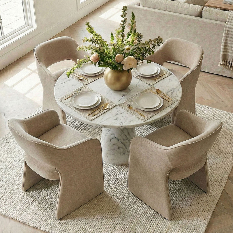 19" Seat Height Upholstered Chenille Dining Armchair, Oatmeal