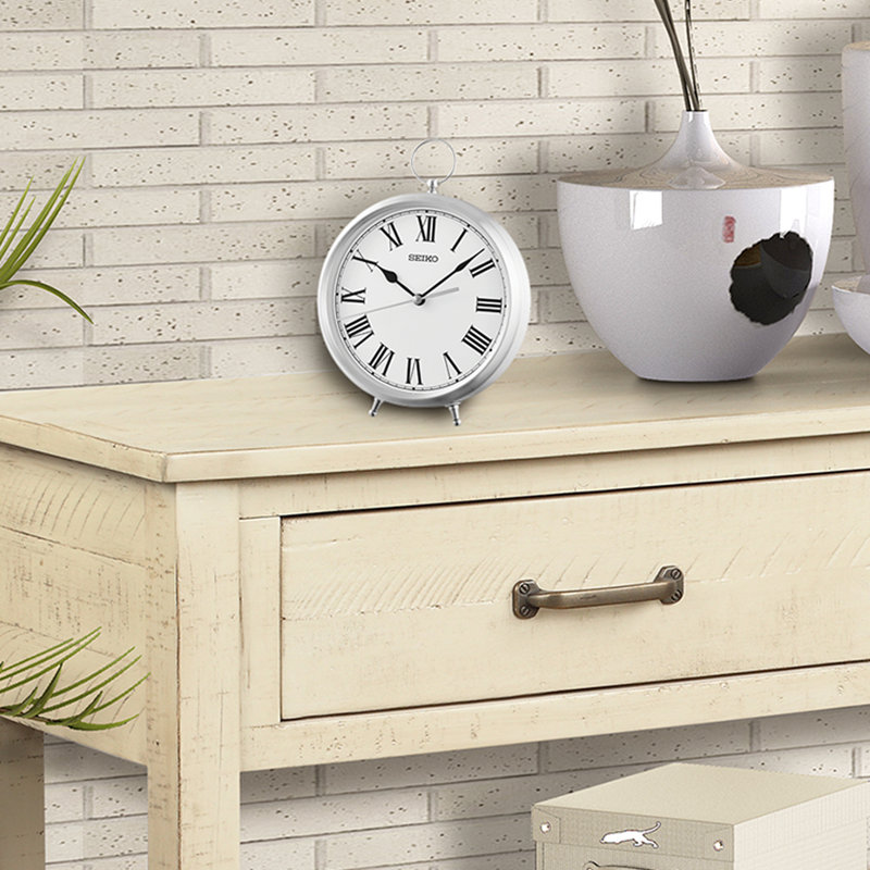 QXG155SLH Traditional Desk Table Clock, Silver-Tone